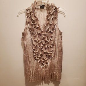 Serenade New York Tan Champagne Ruffle Sleeveless V Neck Top Size 3X